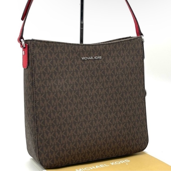 Michael Kors Large Messenger Crossbody Bag Brown/Red - Picture 1 of 10